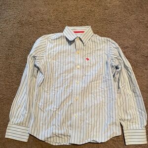 Abercrombie & Fitch Light Blue and White Striped Dress Shirt with Red Logo